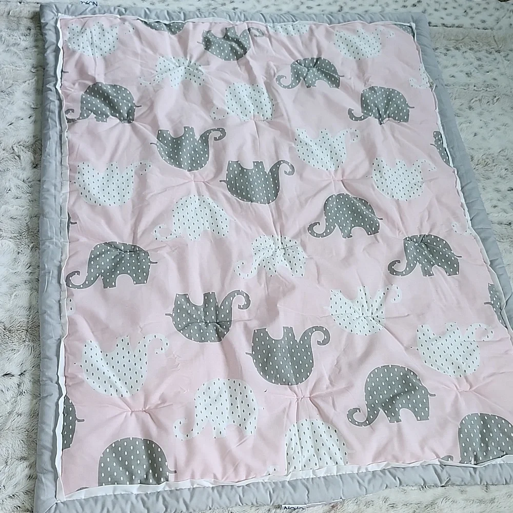 Nojo Baby Comforter Quilt Elephant Pink Gray
